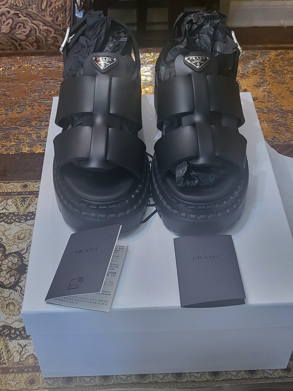 Prada Black Women's Chunky Platform Leather Sandals